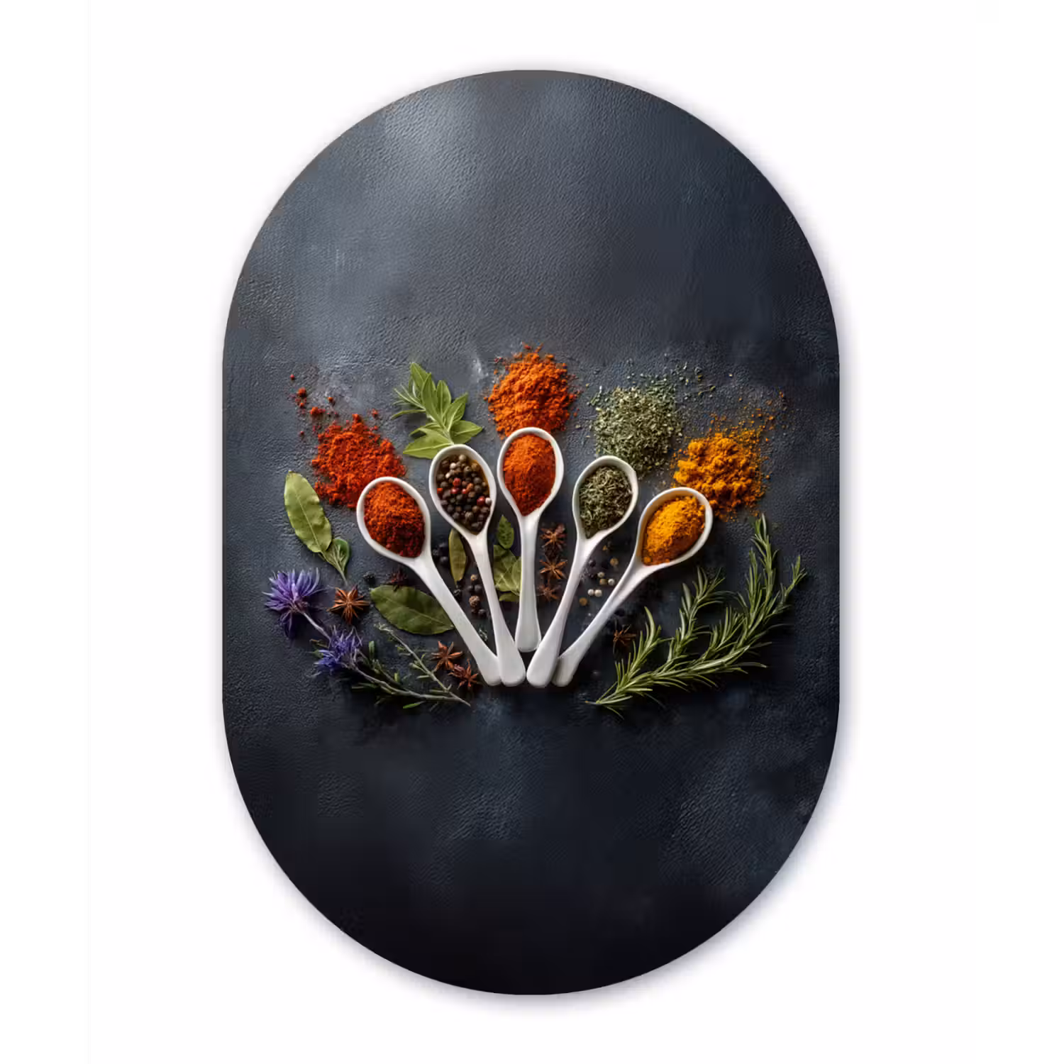 Lepels - Wit - Poeder - Kruiden Wandcirkel Ovaal Glas middel -3d