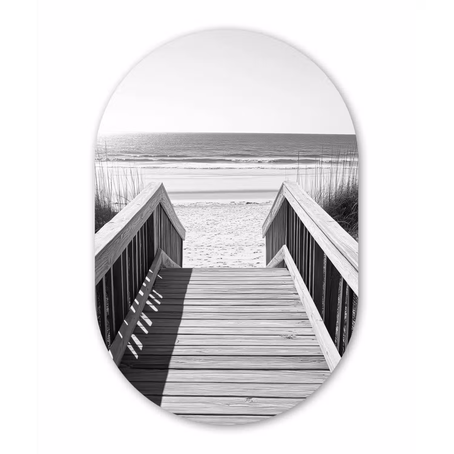 Loopbrug - Hout - Strand - Zee Wandcirkel Ovaal Glas middel -3d