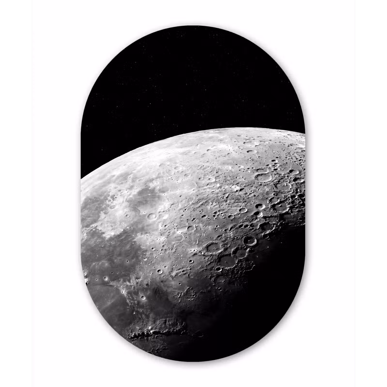 Muurovaal glas - Maan - Kraters - Ruimte - Maan - Kraters - Ruimte Wandcirkel Ovaal Glas middel