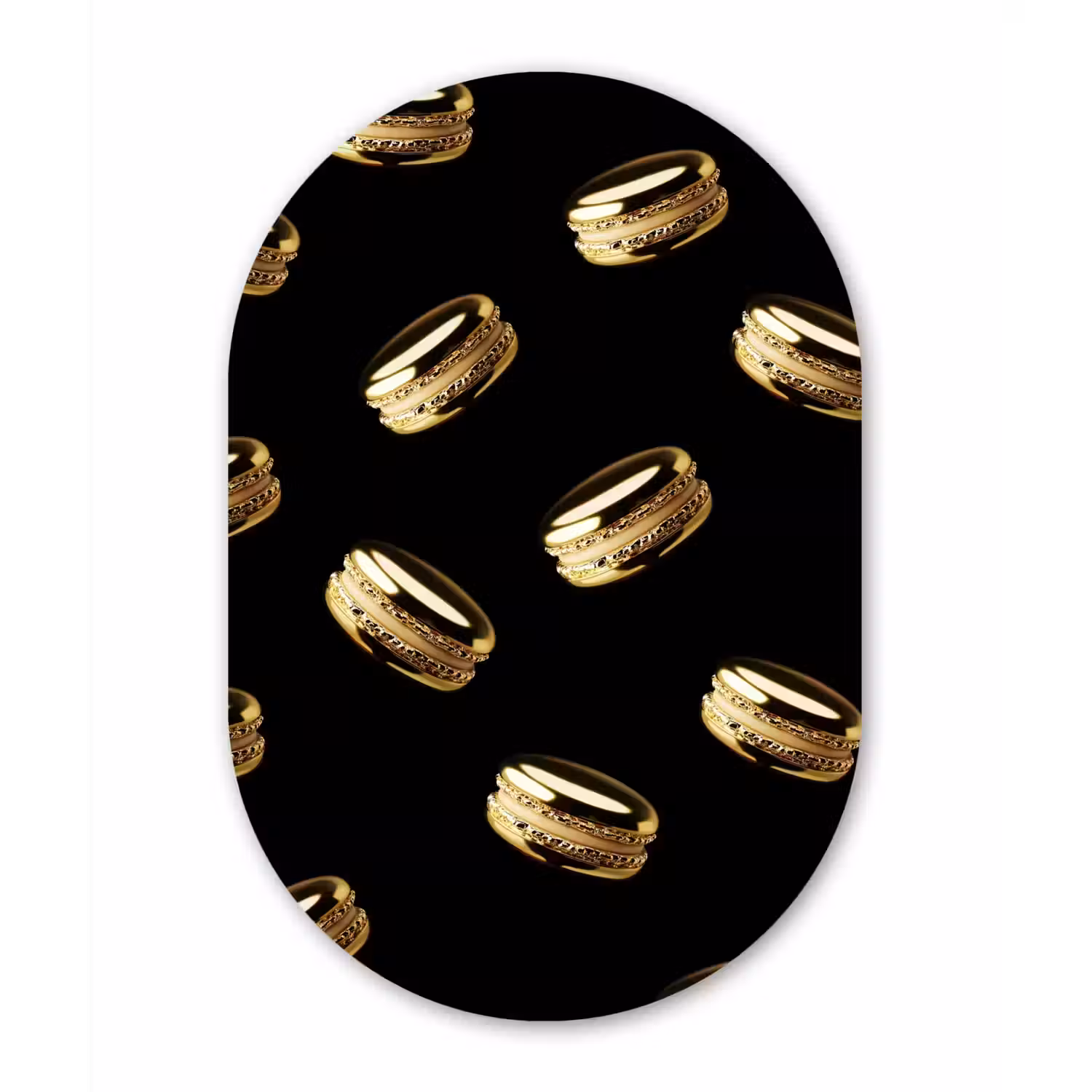Macarons - Patroon - Goud - Zwart Wandcirkel Ovaal Glas middel -3d
