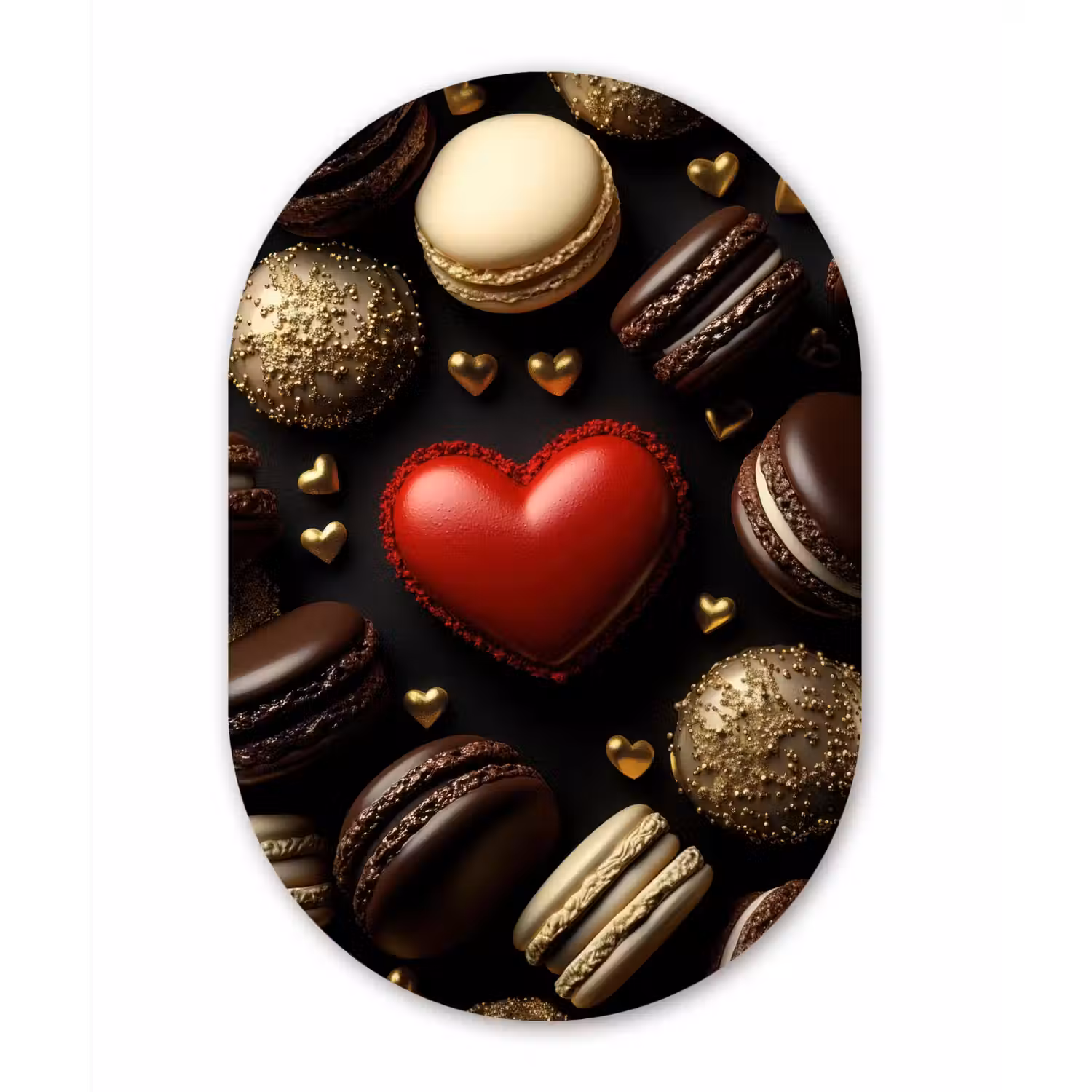 Macarons - Rood - Hart Wandcirkel Ovaal Glas middel -3d