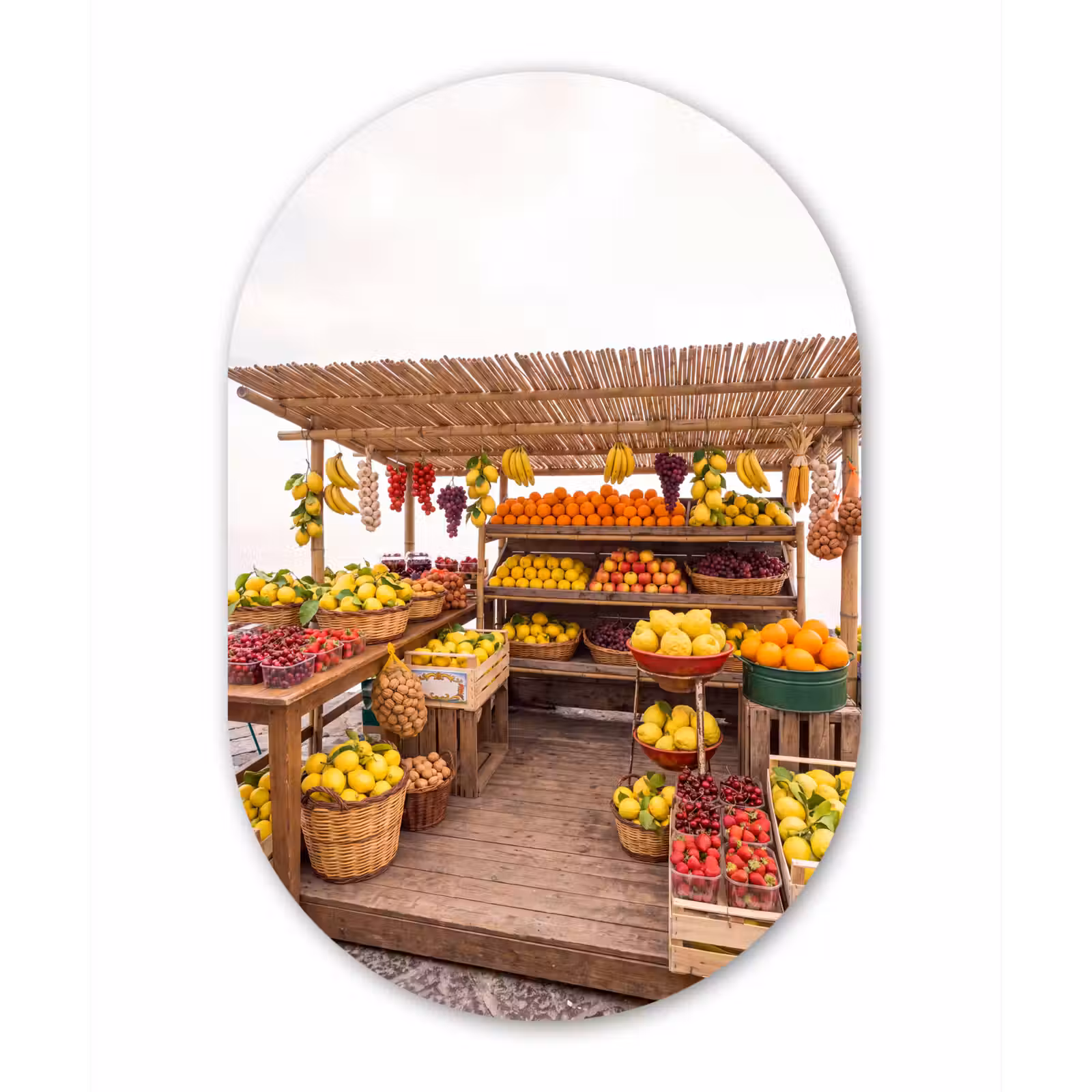 Muurovaal glas - Marktkraam - Fruit - Vers - Marktkraam - Fruit - Vers Wandcirkel Ovaal Glas middel