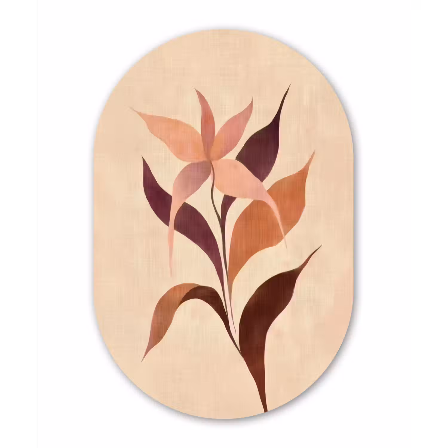 Minimalistisch - Bloem - Bladeren - Beige Wandcirkel Ovaal Glas middel -3d