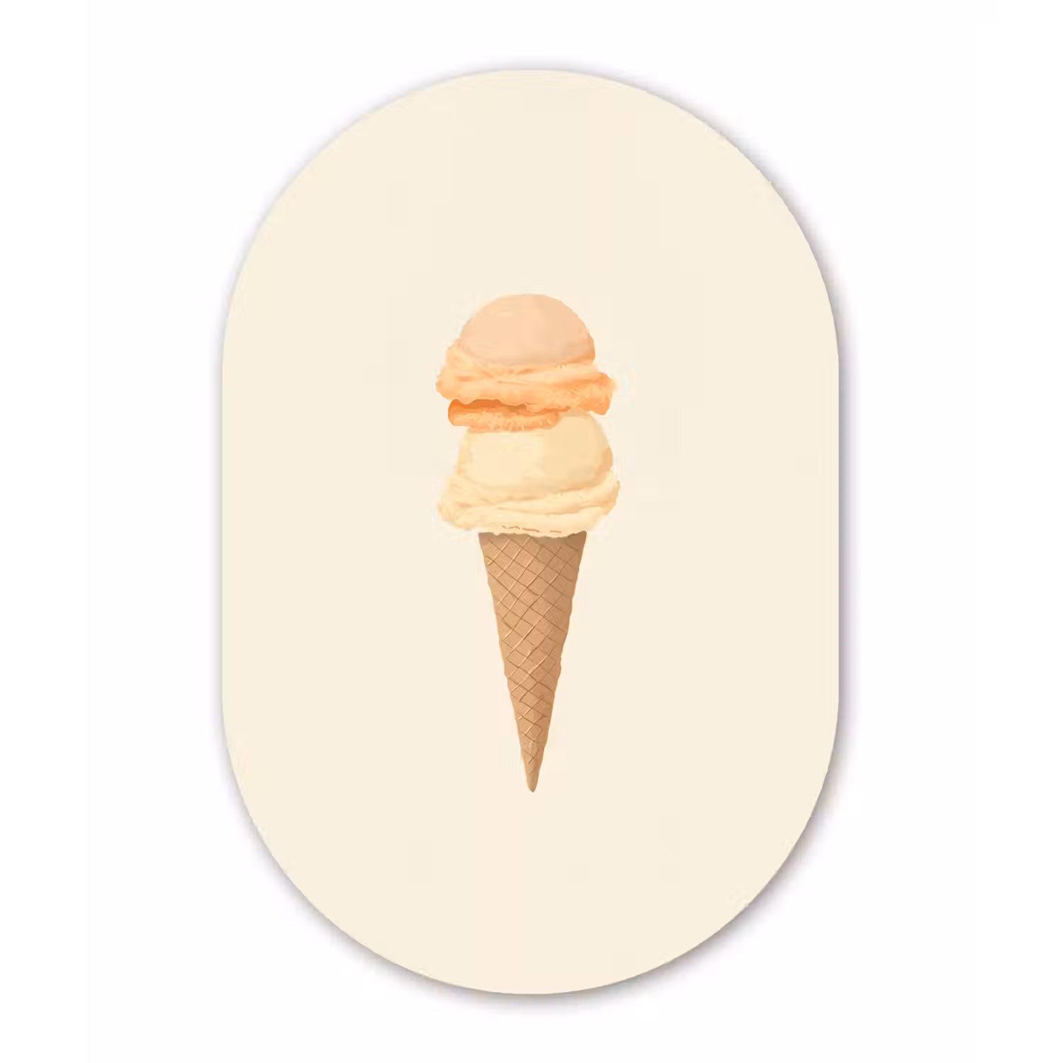 Minimalistisch - Schepijs - Hoorntje - Beige Wandcirkel Ovaal Glas middel -3d