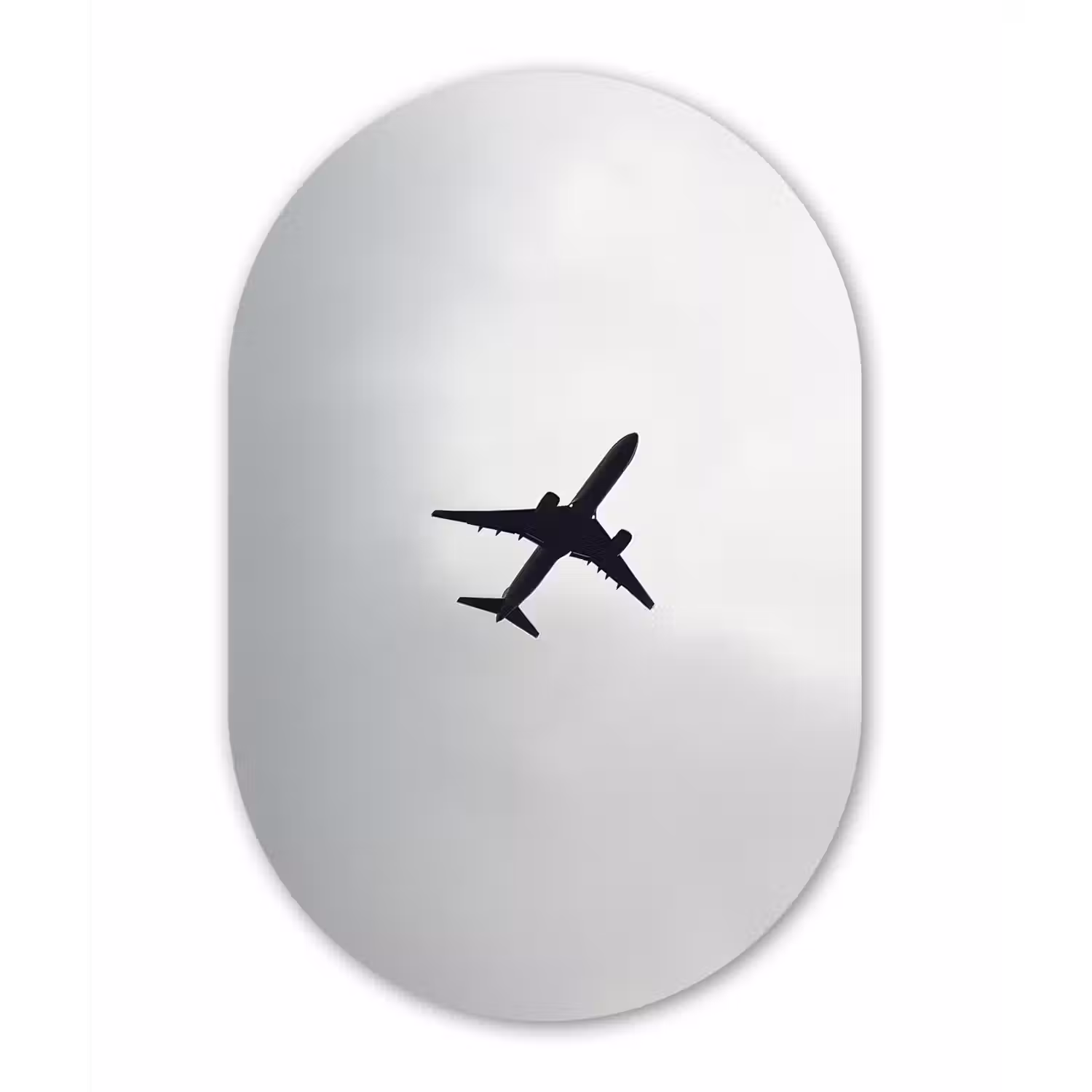Minimalistisch - Silhouet - Zwart - Vliegtuig Wandcirkel Ovaal Glas middel -3d