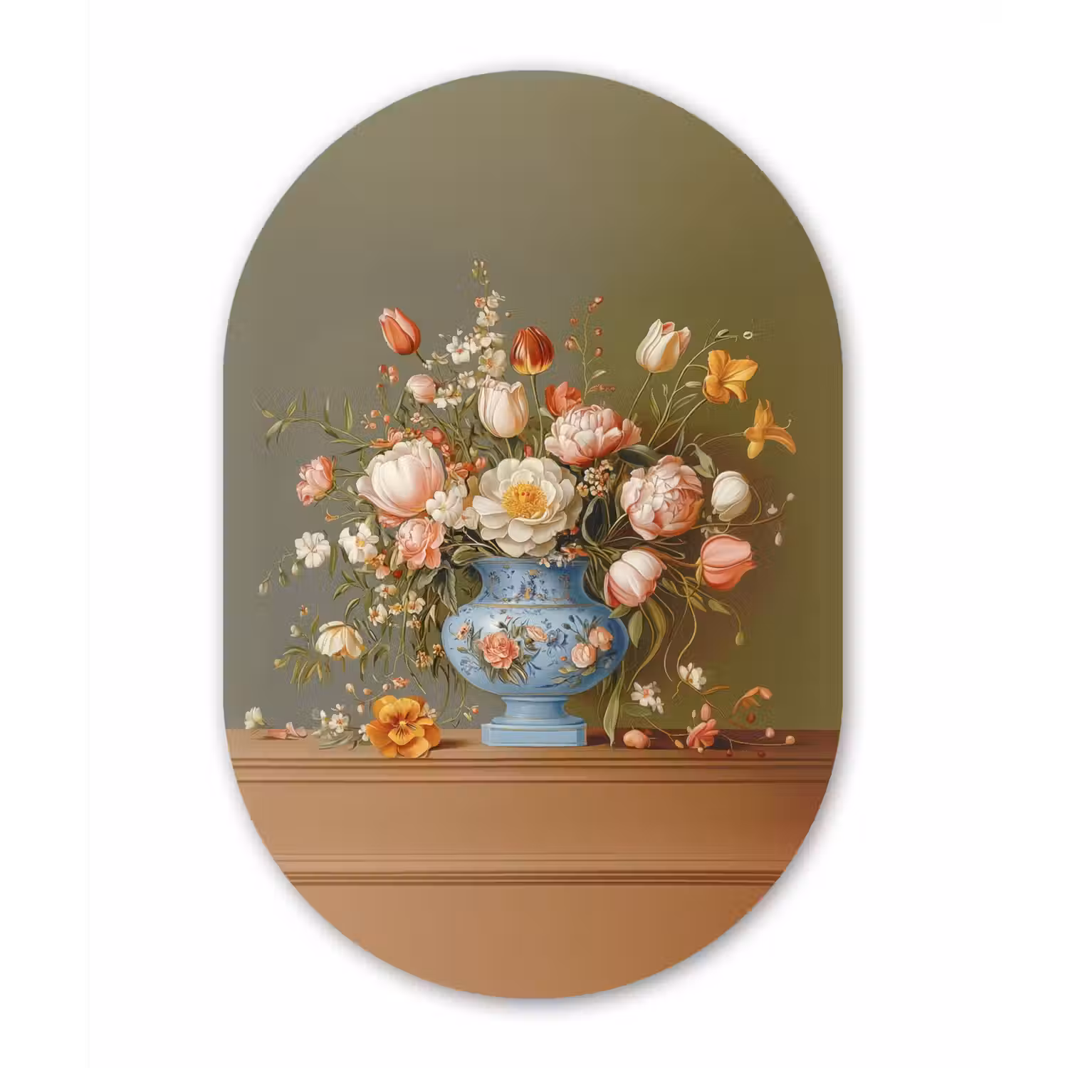Neutral - Bloemen - Boeket - Vaas Wandcirkel Ovaal Glas middel -3d
