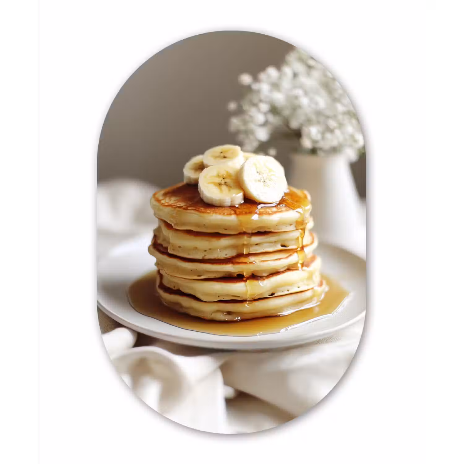 Pannenkoeken - Banaan - Siroop - Wit - Beige Wandcirkel Ovaal Glas middel -3d