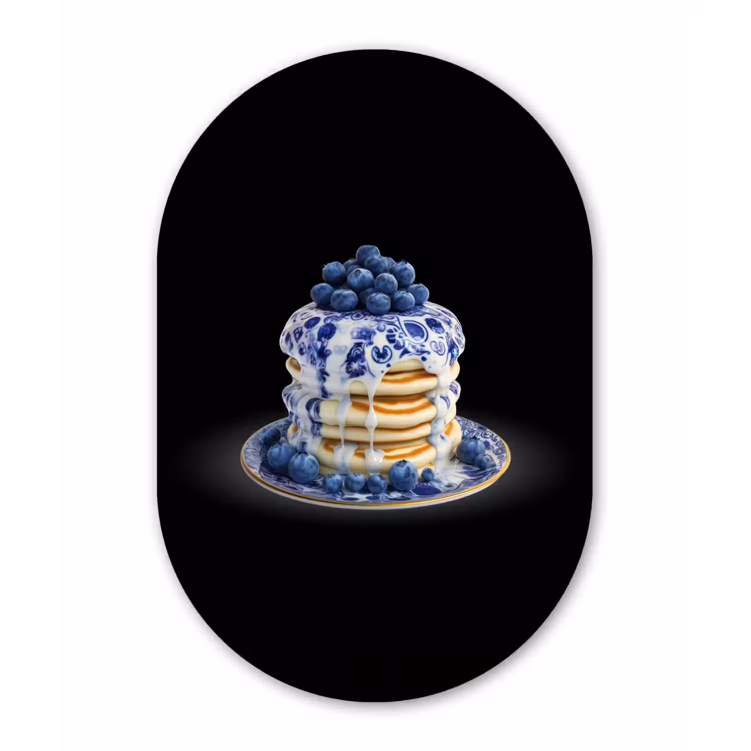 Pannenkoeken - Blauwe Bessen - Bord Wandcirkel Ovaal Glas middel -3d