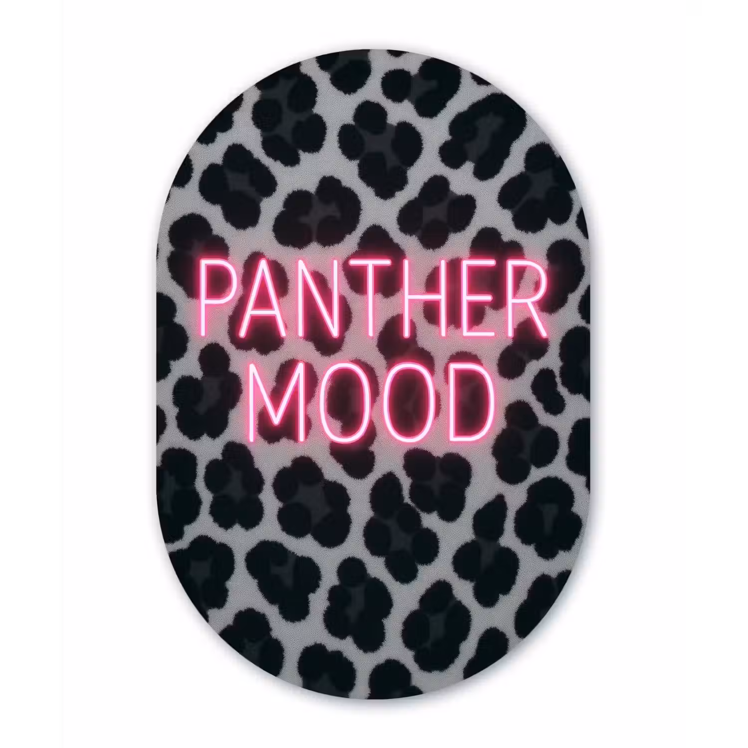Panterprint - Zwart - Neonletters - Roze Wandcirkel Ovaal Glas middel -3d