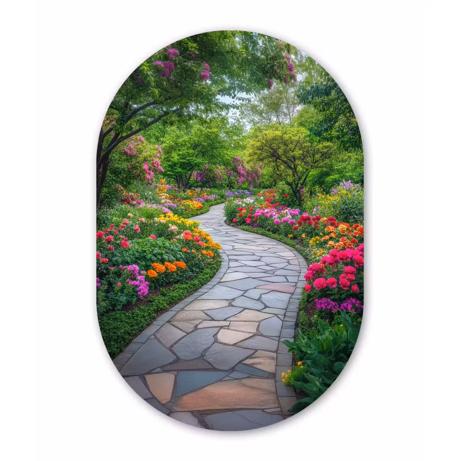 Park - Bloemen - Tuin Wandcirkel Ovaal Glas middel -3d