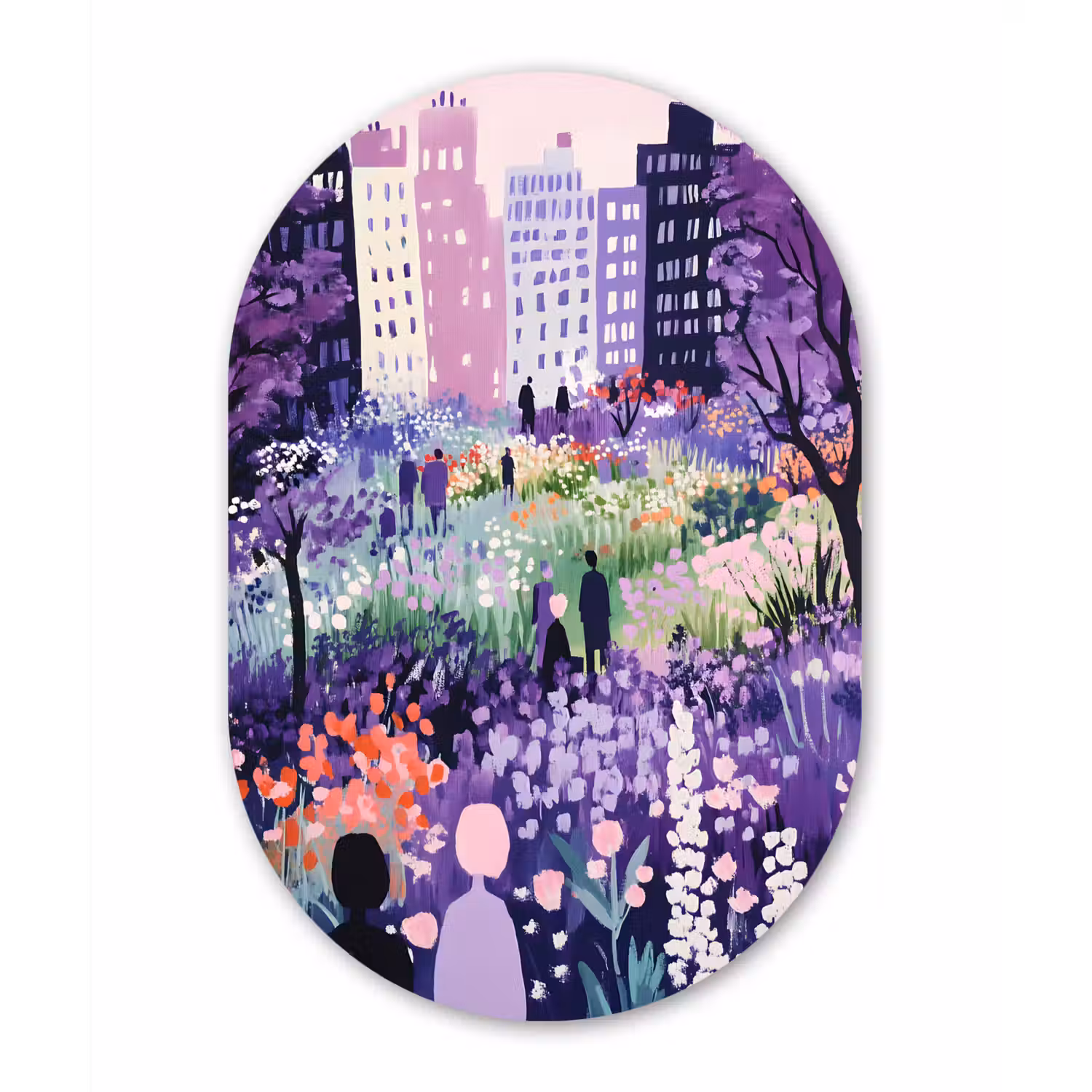 Park - Bomen - Bloemen - Gebouwen Wandcirkel Ovaal Glas middel -3d
