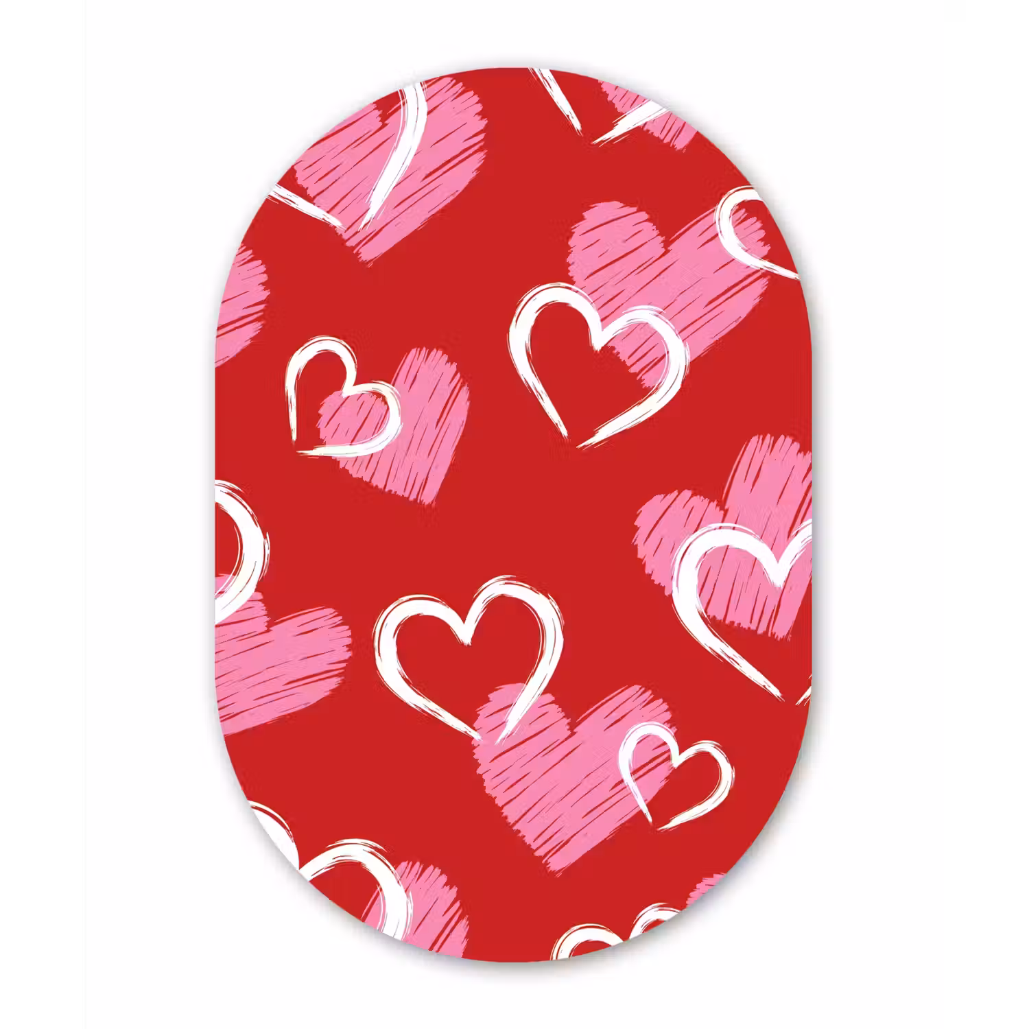 Patroon - Hartjes - Roze - Valentijn Wandcirkel Ovaal Glas middel -3d