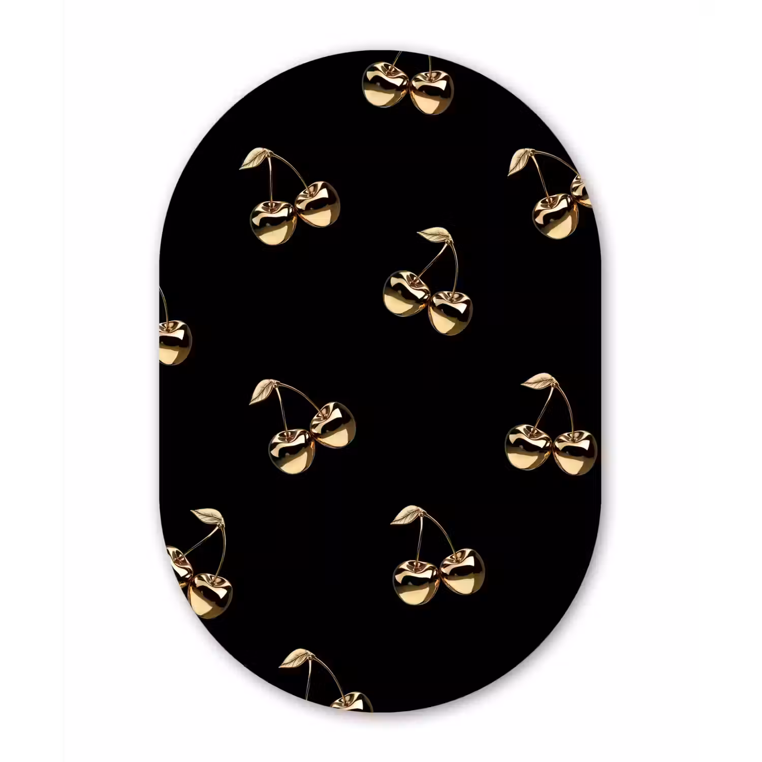 Patroon - Kersen - Goud - Chrome Wandcirkel Ovaal Glas middel -3d