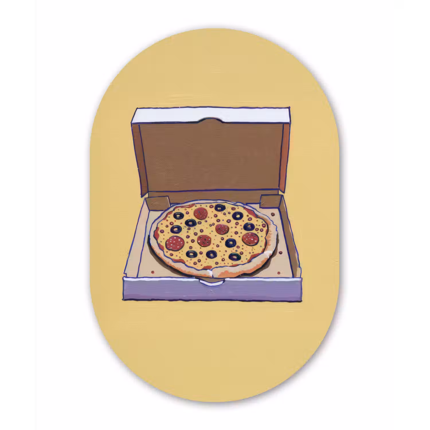 Pizza - Doos - Salami - Illustratie Wandcirkel Ovaal Glas middel -3d
