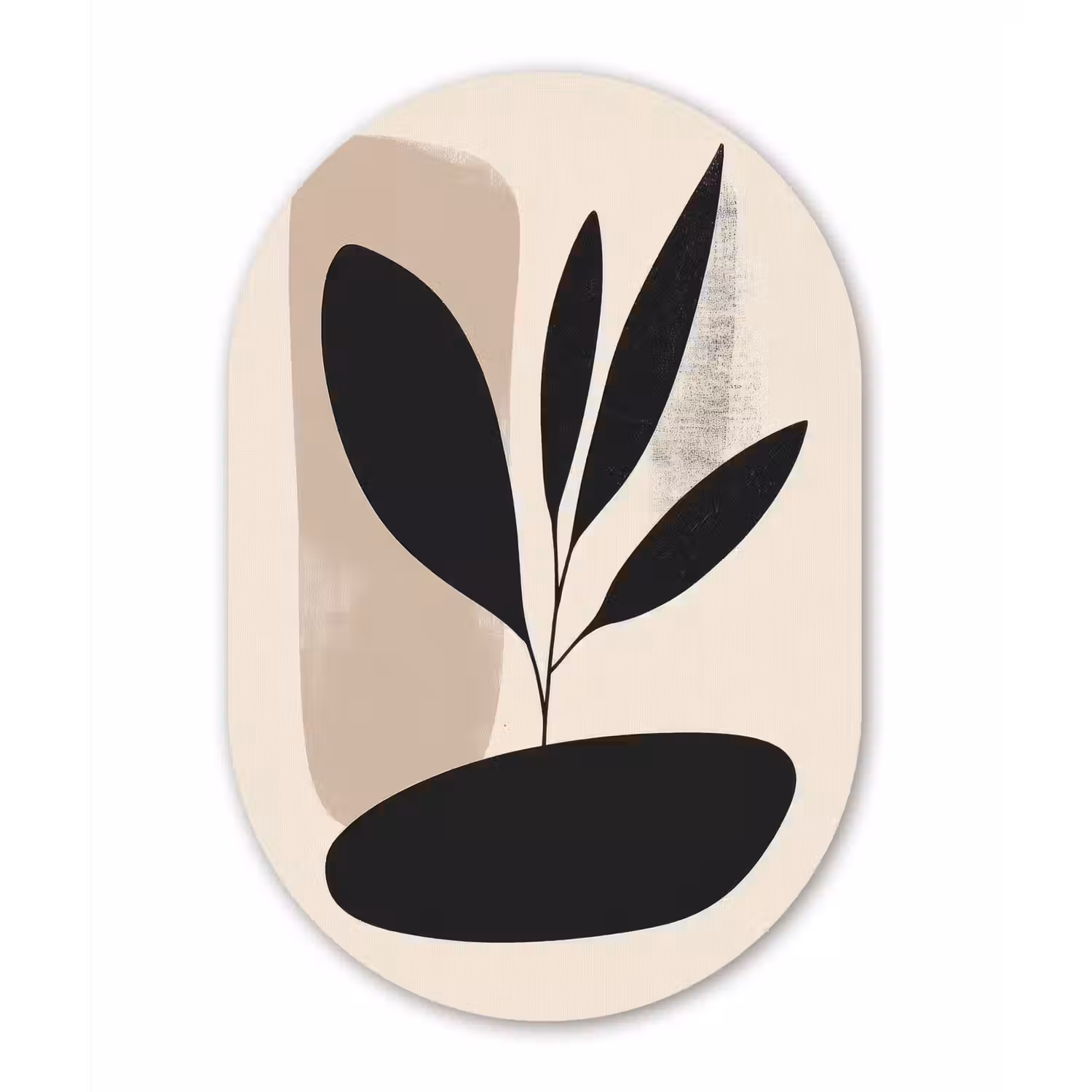 Plant - Beige - Japandi Wandcirkel Ovaal Glas middel -3d