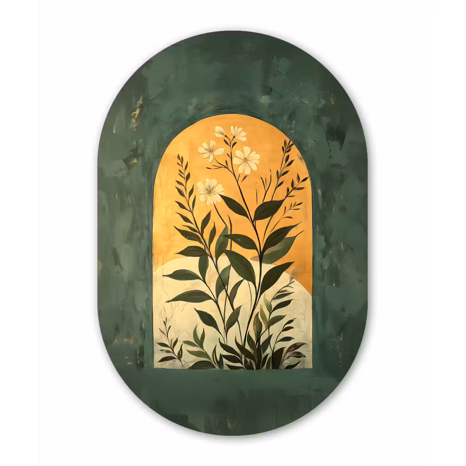 Plant - Bloemen - Wit Wandcirkel Ovaal Glas middel -3d