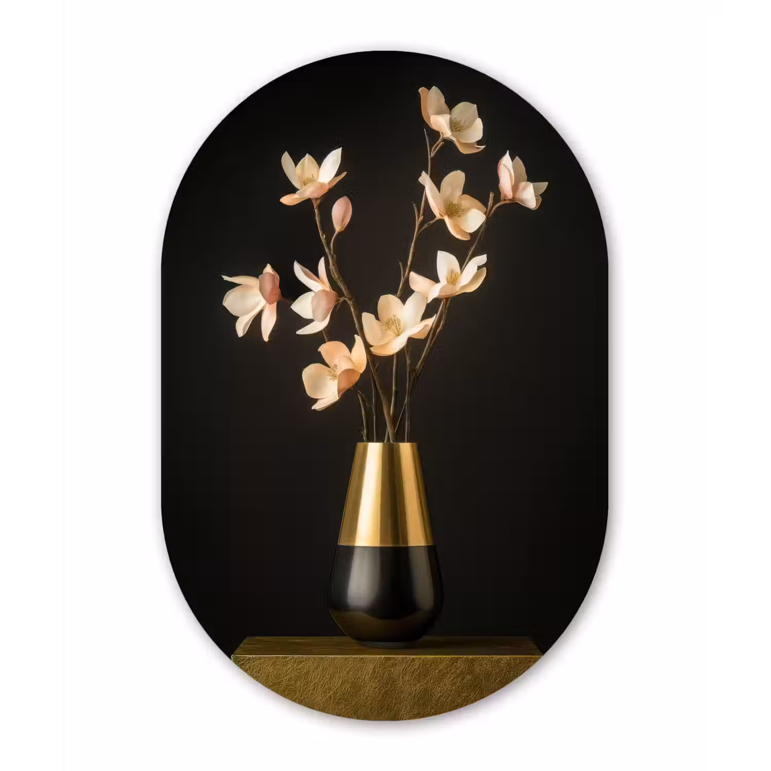 Sierlijk - Boeket - Goud - Vaas Wandcirkel Ovaal Glas middel -3d