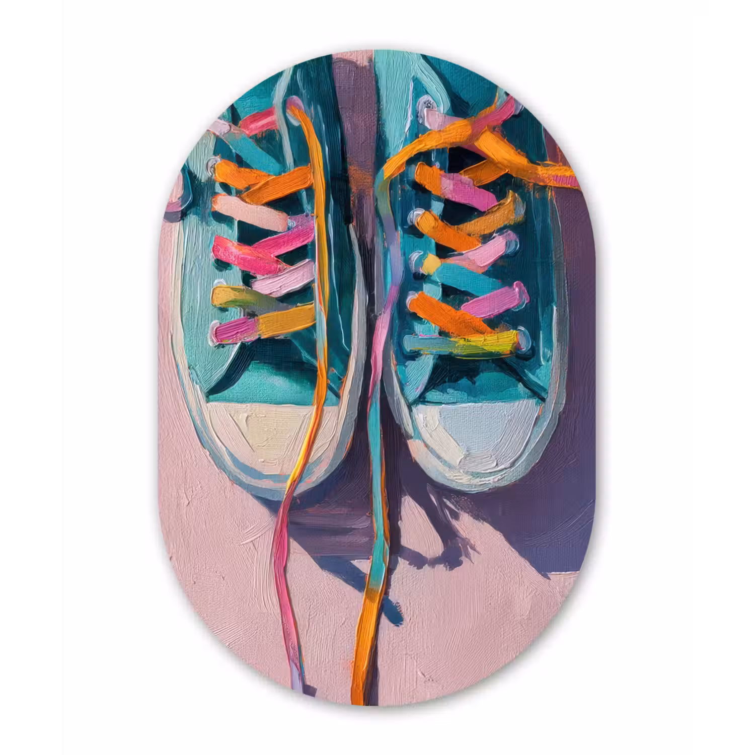 Sneakers - Veters - Kleurrijk - Schaduw Wandcirkel Ovaal Glas middel -3d