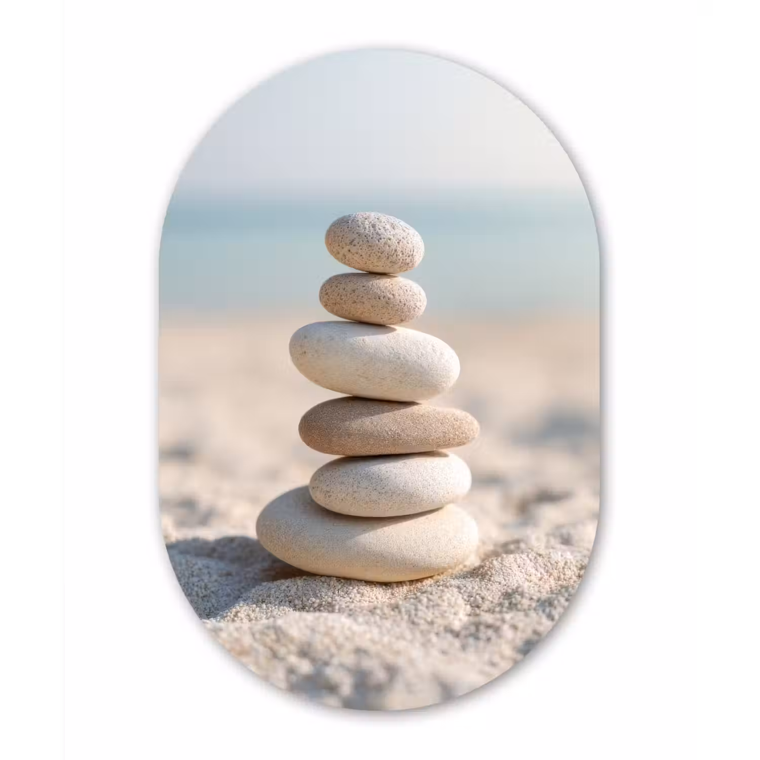 Stenen - Stapel - Zand - Zee Wandcirkel Ovaal Glas middel -3d