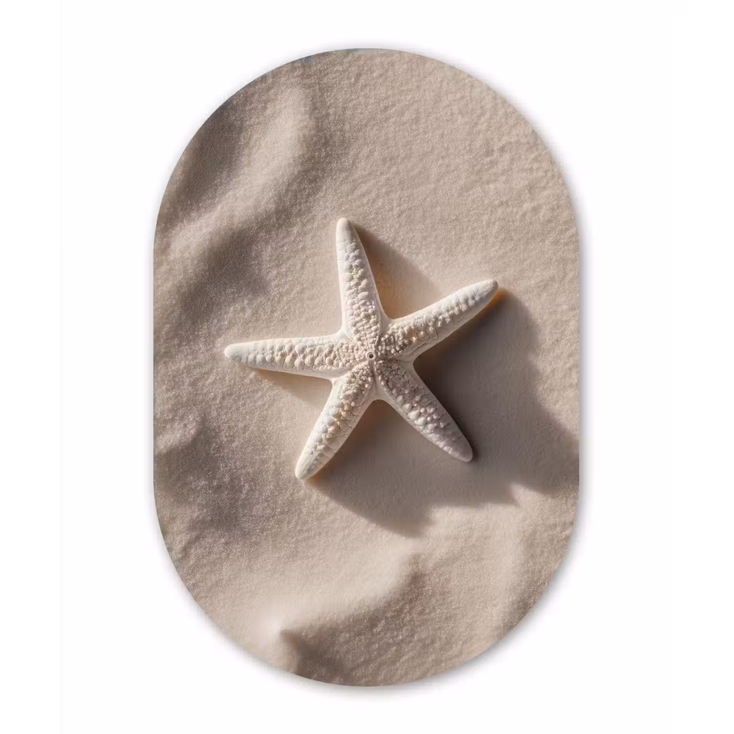 Strand - Zeester - Zand - Beige Wandcirkel Ovaal Glas middel -3d