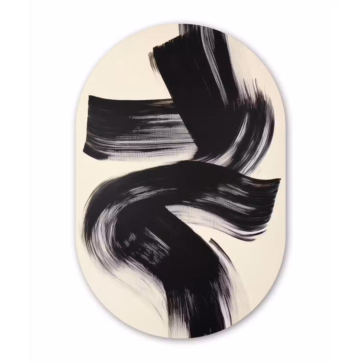 Strepen - Zwart - Abstract Wandcirkel Ovaal Glas middel -3d