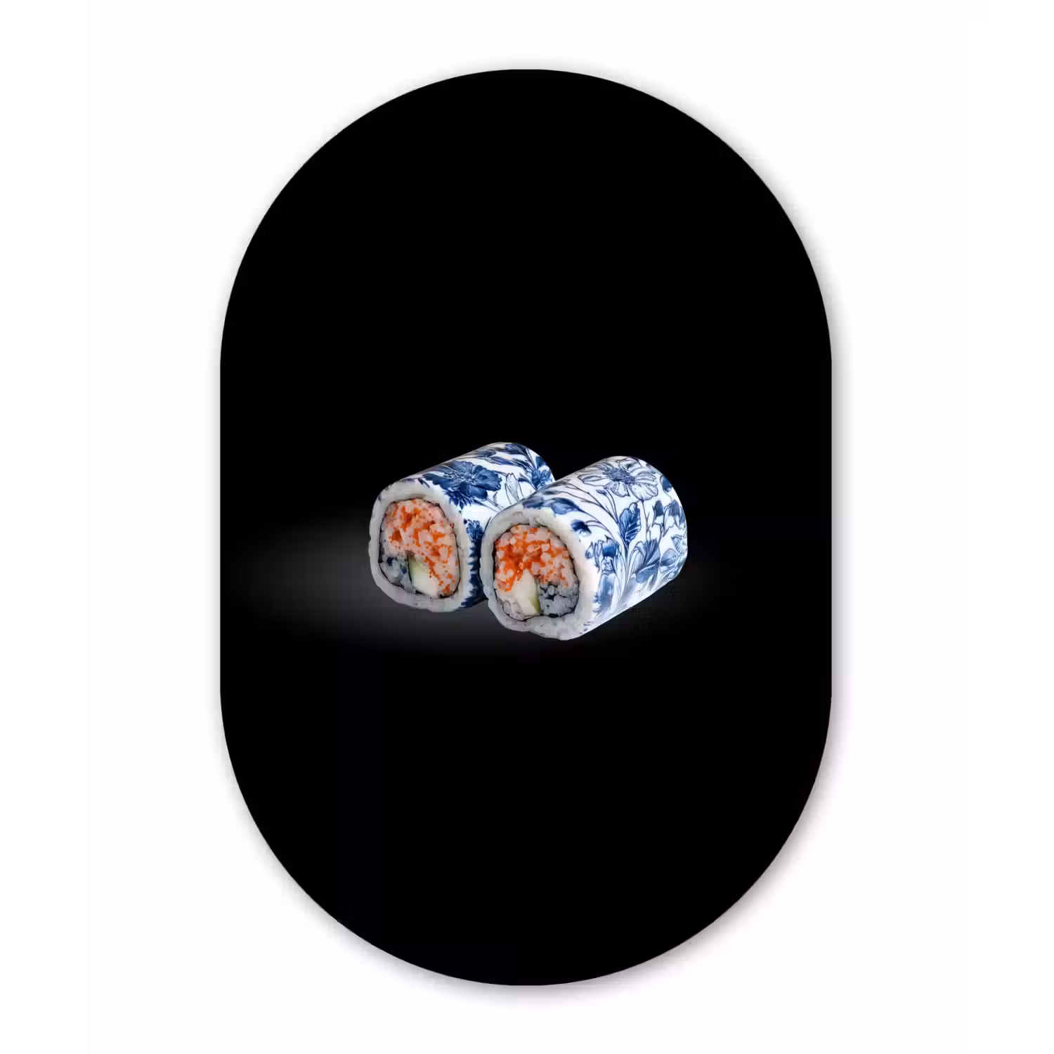 Sushi - Delfts blauw - Rijst - Vis - Elegant Wandcirkel Ovaal Glas middel -3d