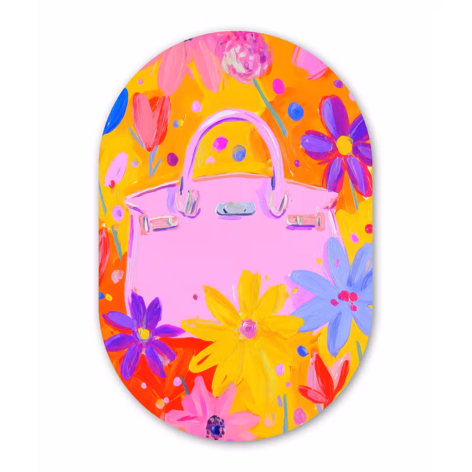 Tas - Roze - Bloemen Wandcirkel Ovaal Glas middel -3d