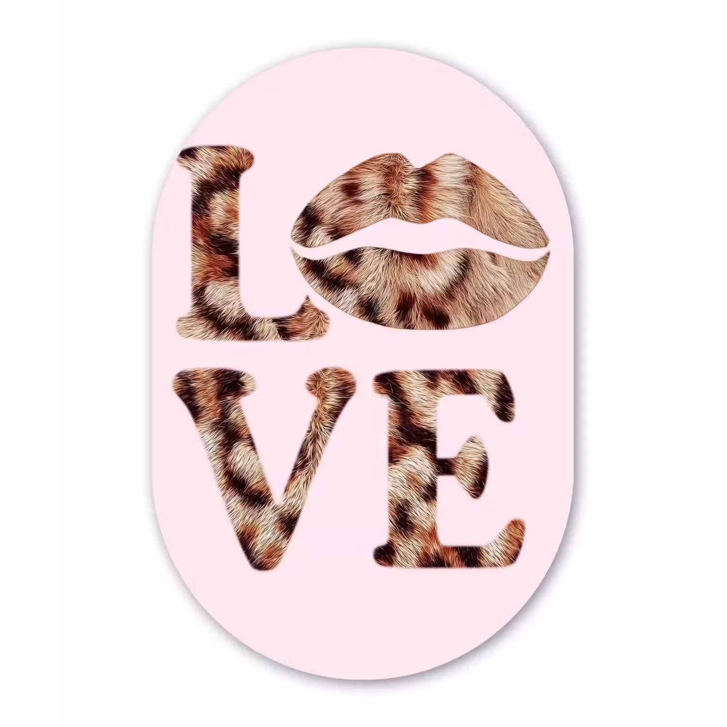 Tekst - Love - Pantervacht - Lichtroze Wandcirkel Ovaal Glas middel -3d