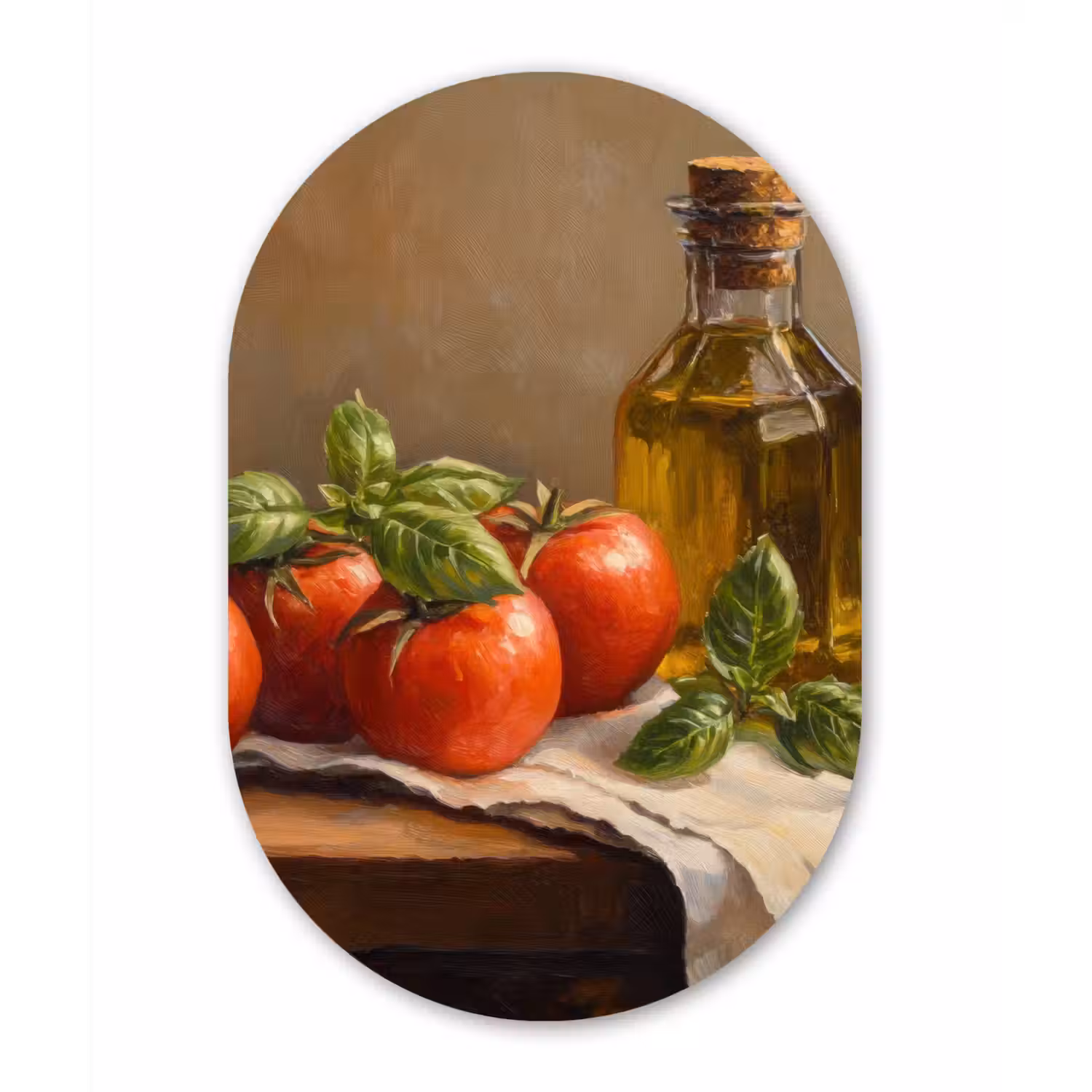 Tomaten - Olijfolie - Stilleven Wandcirkel Ovaal Glas middel -3d