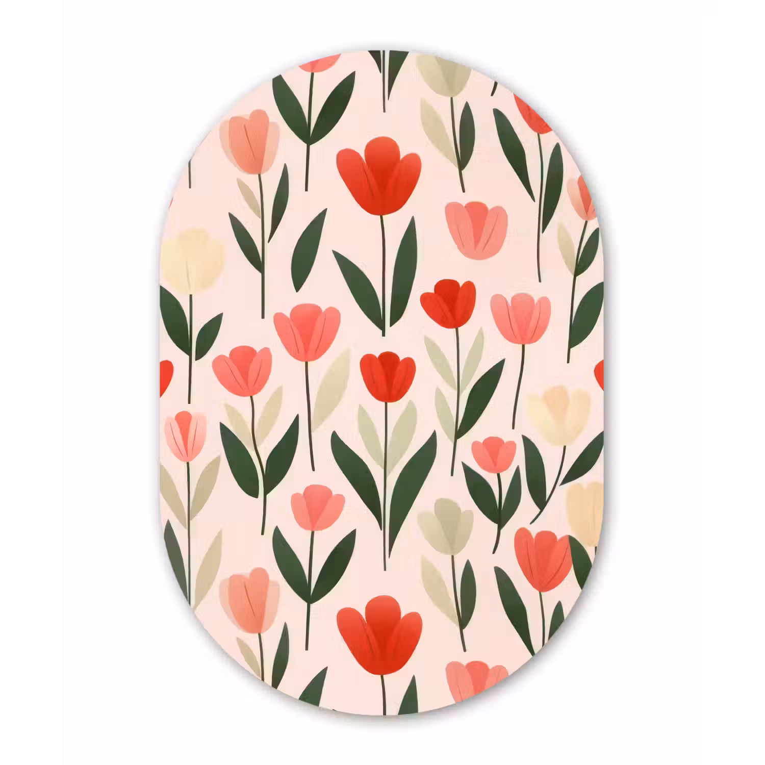 Tulpen - Modern - Roze Wandcirkel Ovaal Glas middel -3d