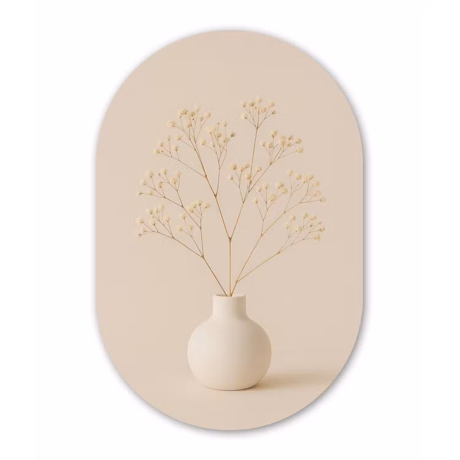Vaas - Takken - Bloemetjes - Wit Wandcirkel Ovaal Glas middel -3d