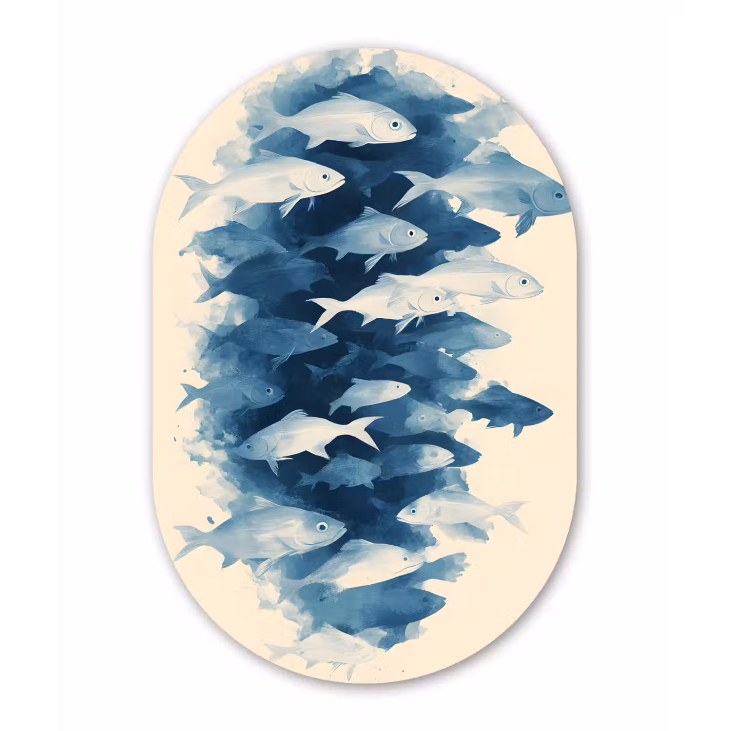Vissen - Minimalistisch - Blauw Wandcirkel Ovaal Glas middel -3d