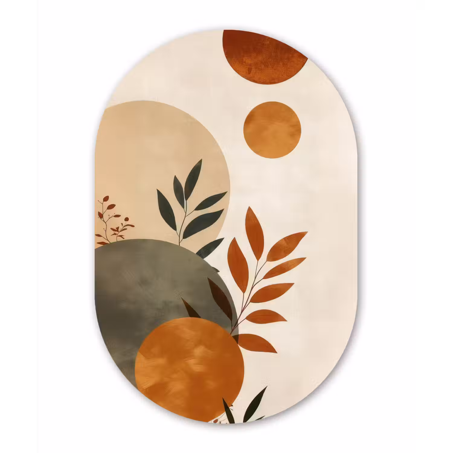 Vormen - Rond - Bladeren - Beige Wandcirkel Ovaal Glas middel -3d