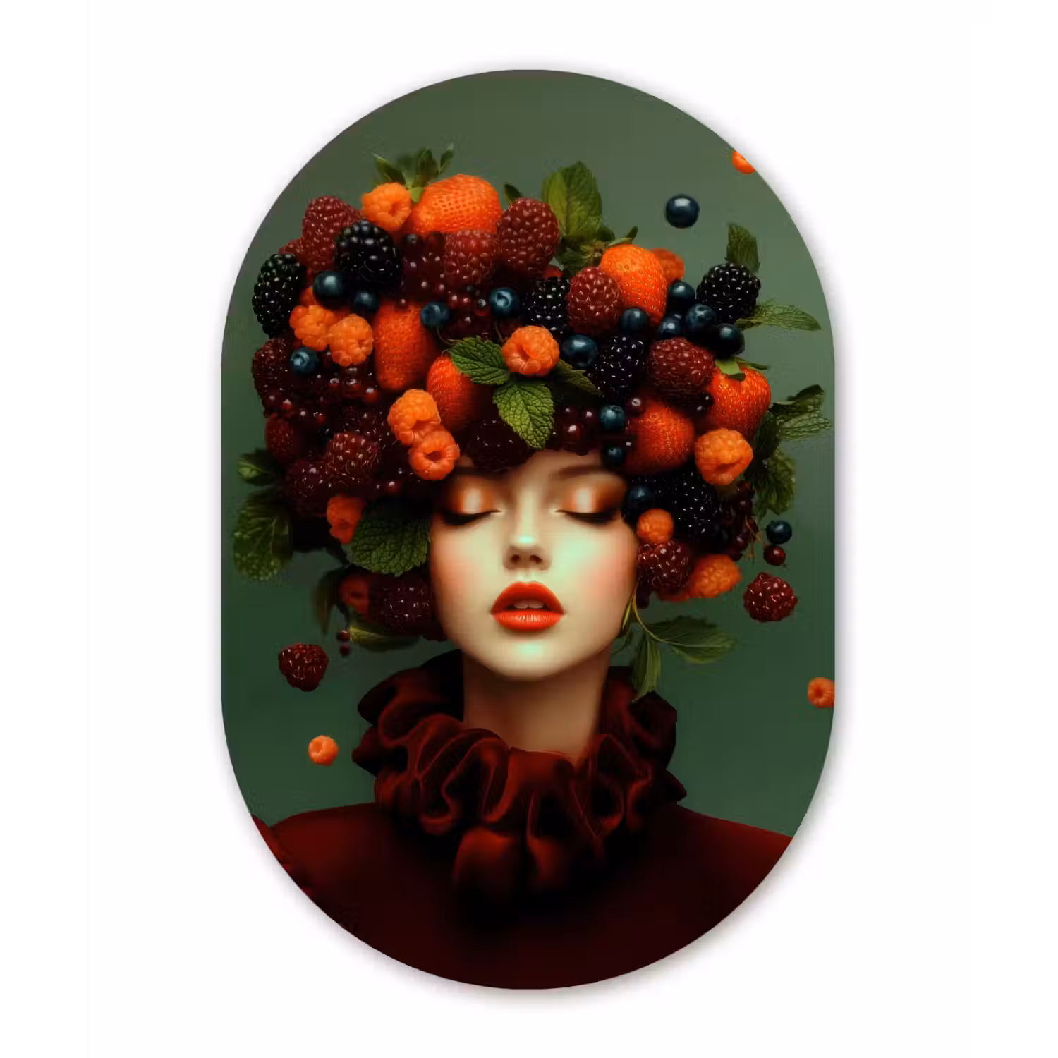 Vrouw - Aardbeien - Frambozen - Bramen - Bessen Wandcirkel Ovaal Glas middel -3d