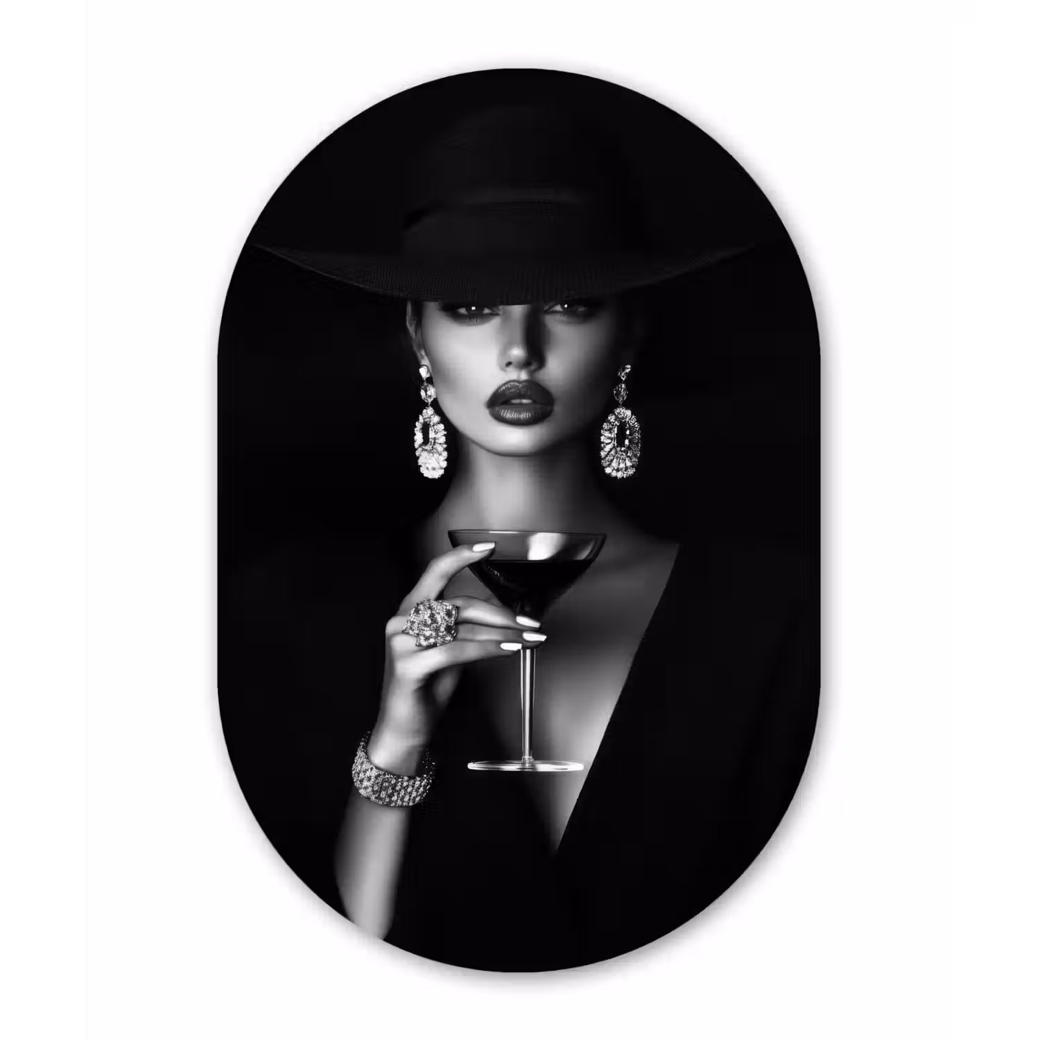 Vrouw - Cocktail - Chic Wandcirkel Ovaal Glas middel -3d