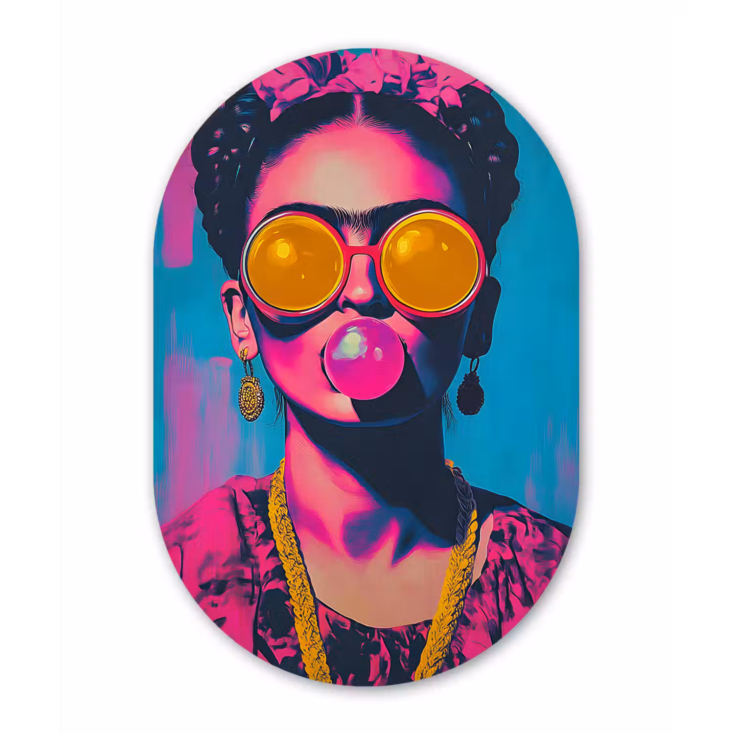Vrouw - Kauwgom - Zonnebril - Oranje Wandcirkel Ovaal Glas middel -3d