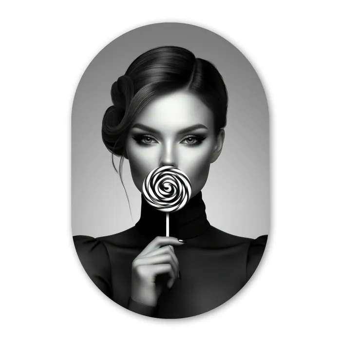 Vrouw - Lolly - Zwart Wandcirkel Ovaal Glas middel -3d