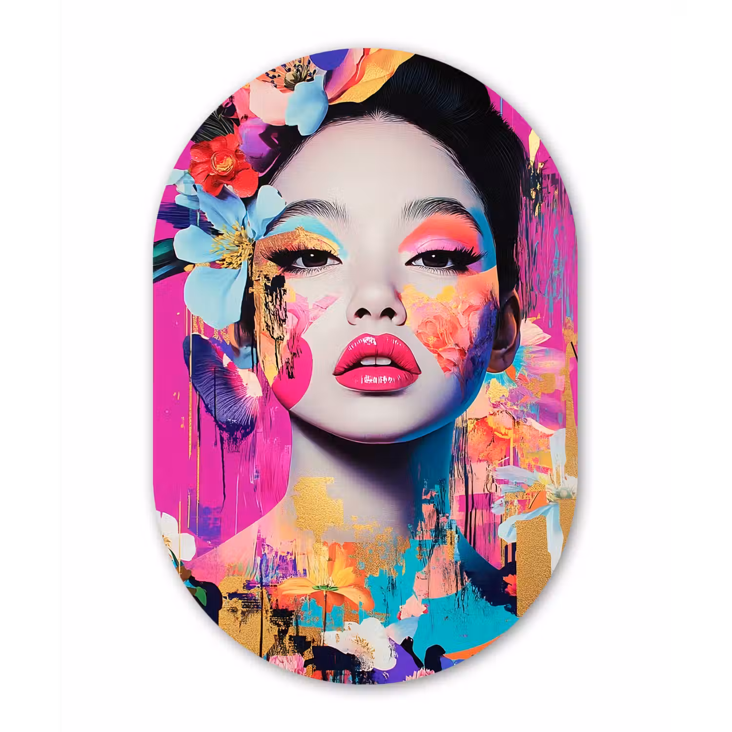 Vrouw - Portret - Abstract - Paars Wandcirkel Ovaal Glas middel -3d
