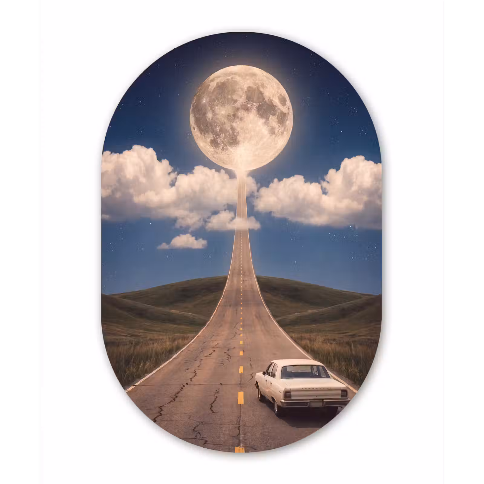 Muurovaal glas - Weg - Maan - Nacht - Weg - Maan - Nacht Wandcirkel Ovaal Glas middel