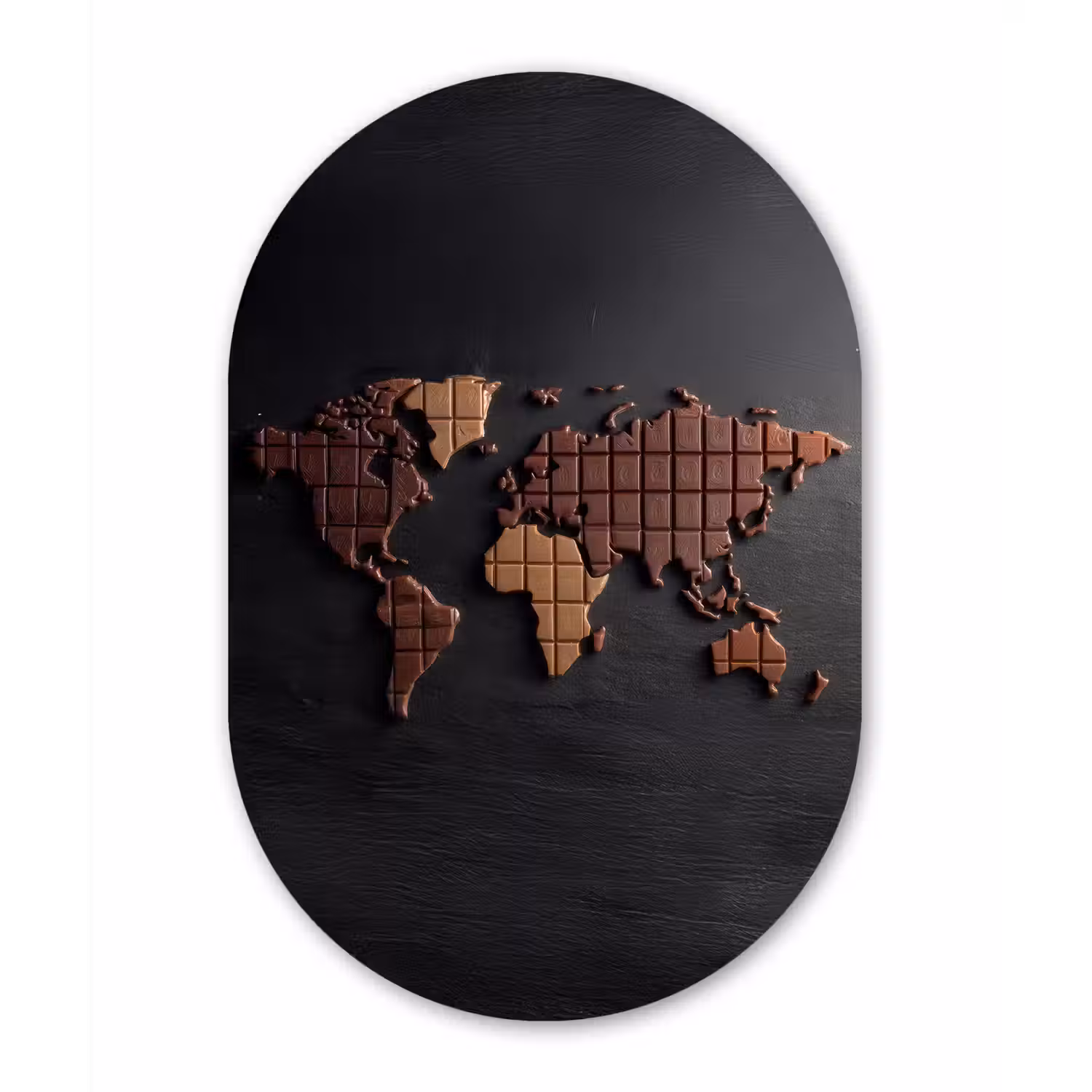 Wereldkaart - chocola - Smakelijke uitstraling Wandcirkel Ovaal Glas middel -3d