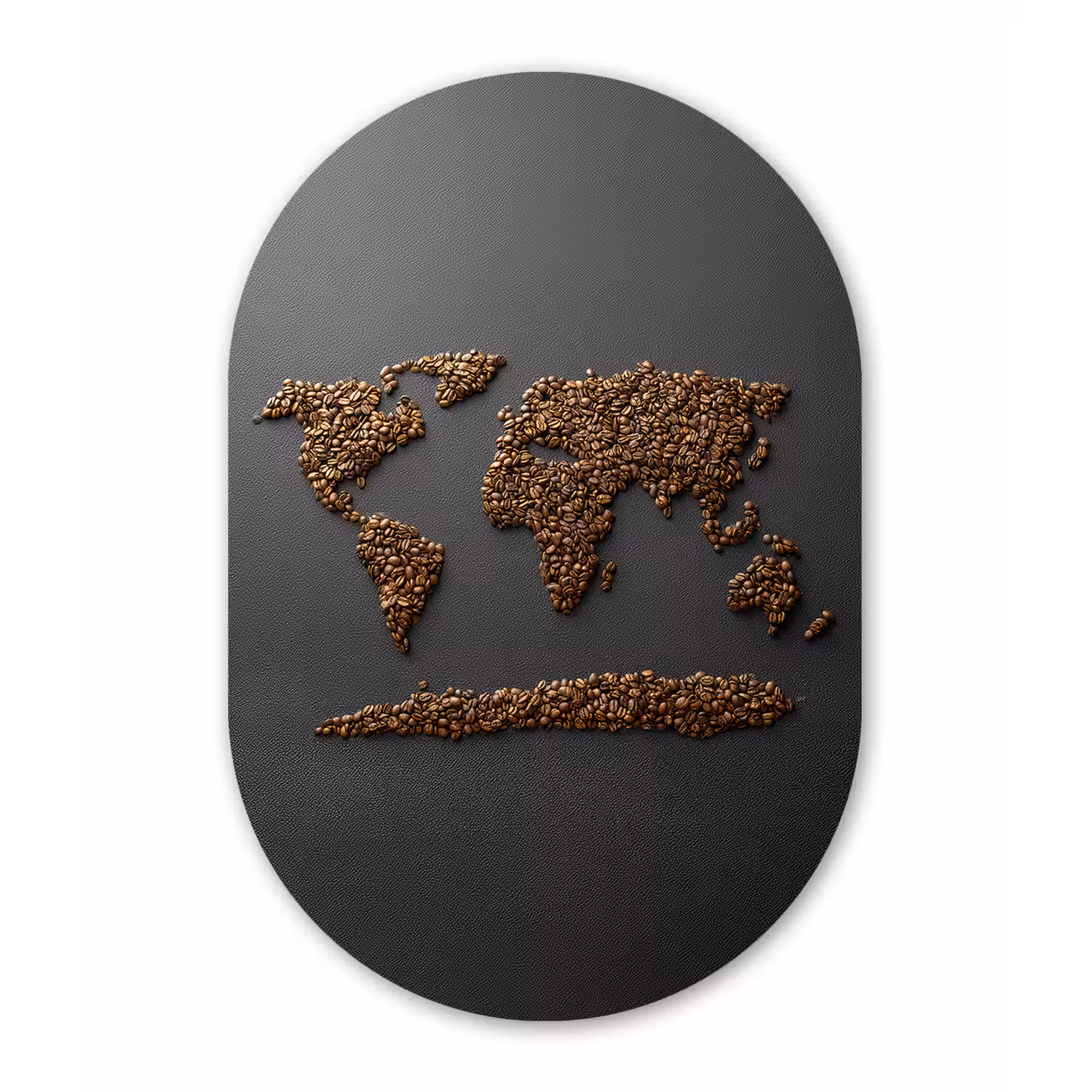 Wereldkaart - Koffie - Grijs Wandcirkel Ovaal Glas middel -3d