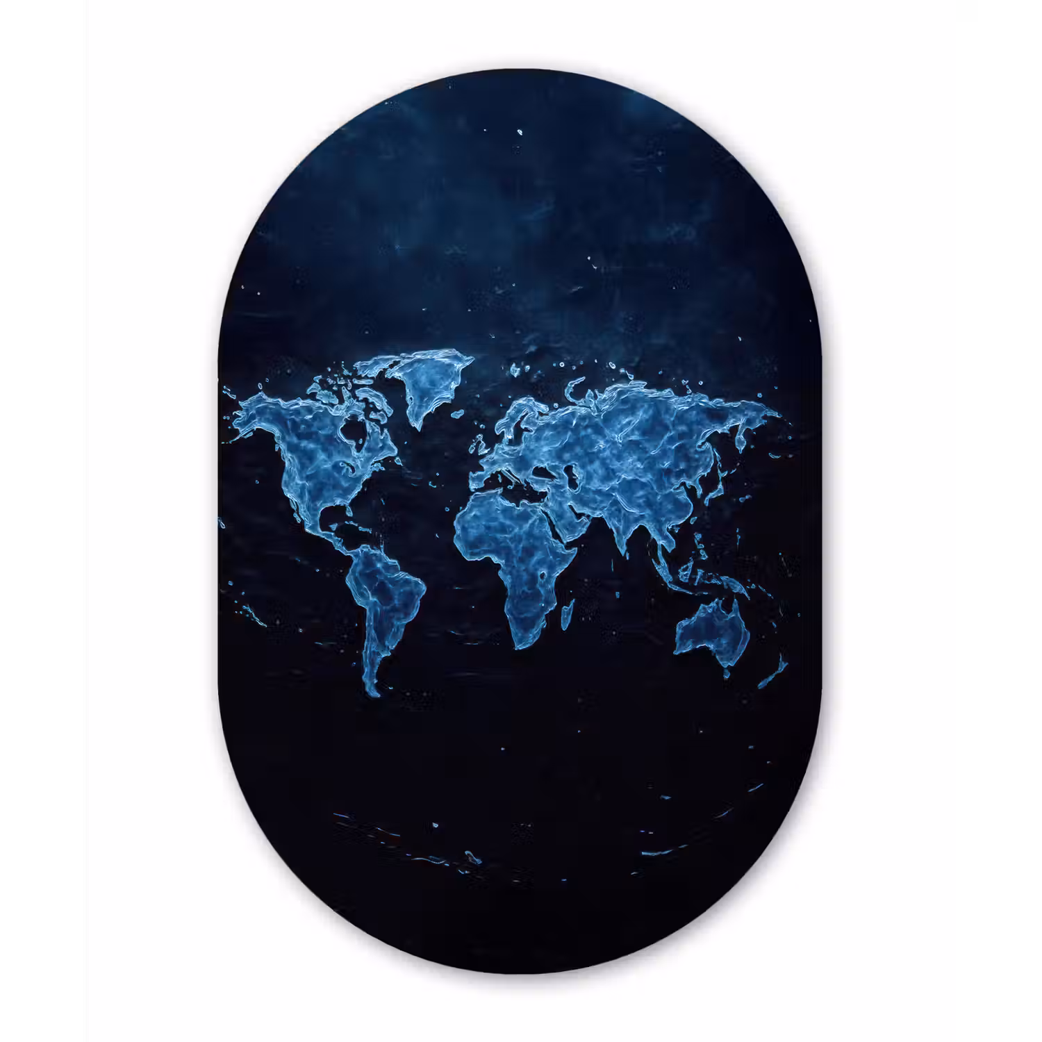 Wereldkaart - Waterstructuur - Blauw Wandcirkel Ovaal Glas middel -3d