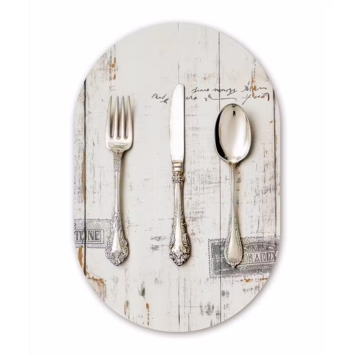 Zilver - Bestek - Hout Wandcirkel Ovaal Glas middel -3d