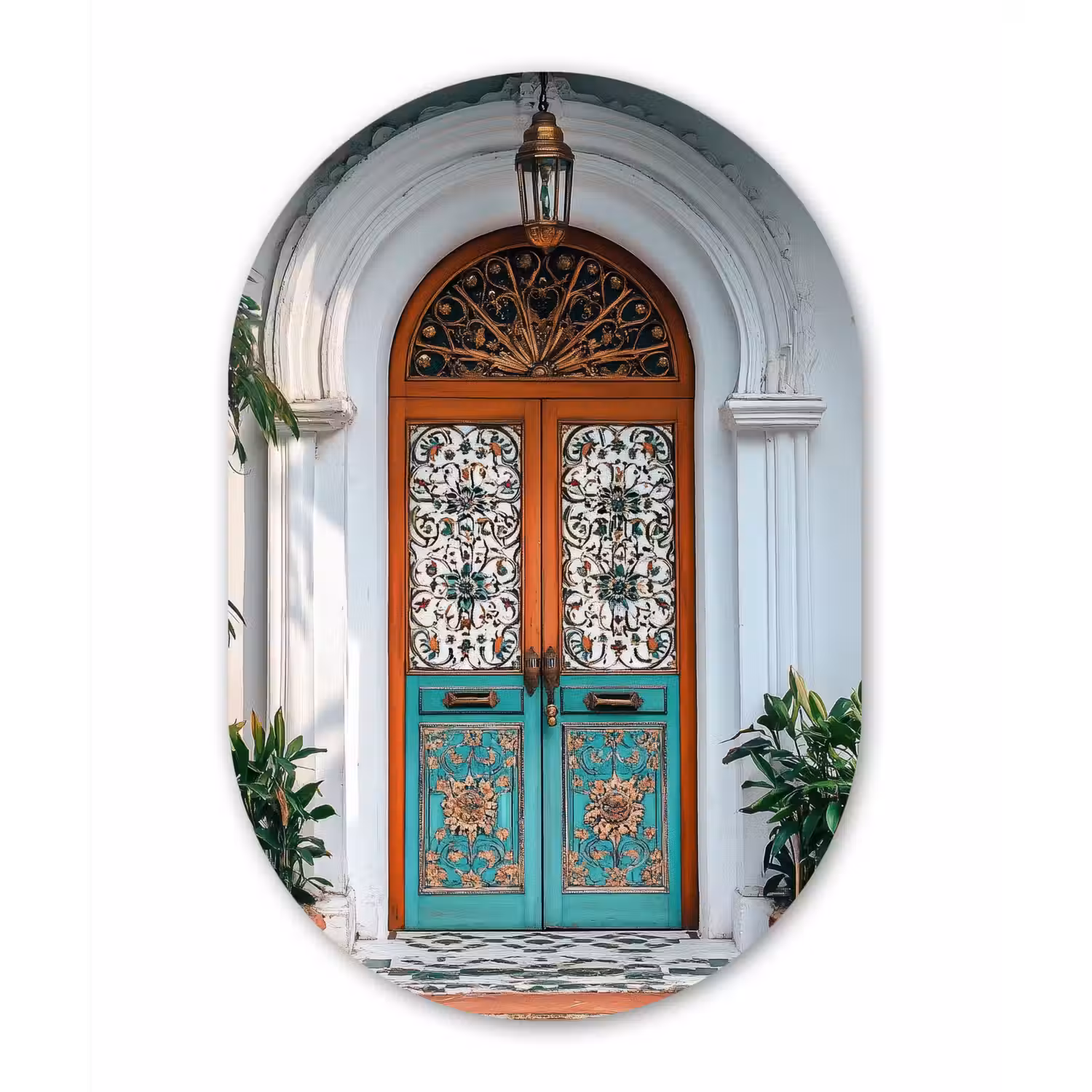 Zuilen - Sierlijke - Deur - Blauw Wandcirkel Ovaal Glas middel -3d