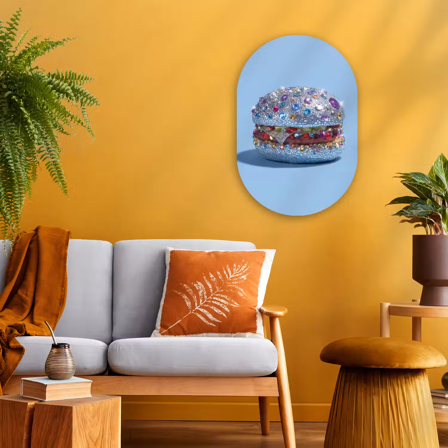 Glitters - Hamburger - Blauw Wandcirkel Ovaal Forex klein -sfeer4