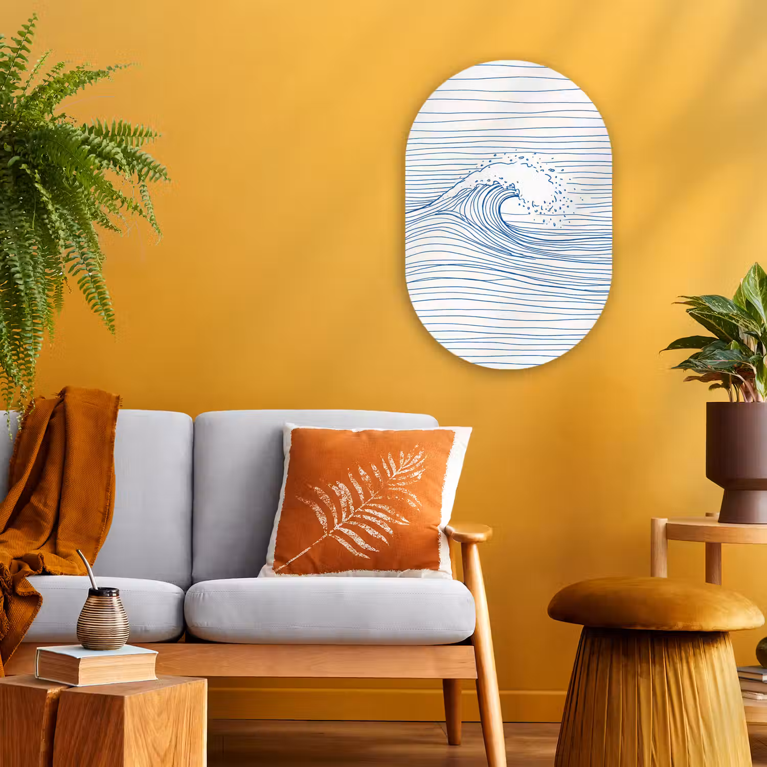 Golf - Brekende - Natuur - Minimalistisch - Blauw Wandcirkel Ovaal Forex klein -sfeer4