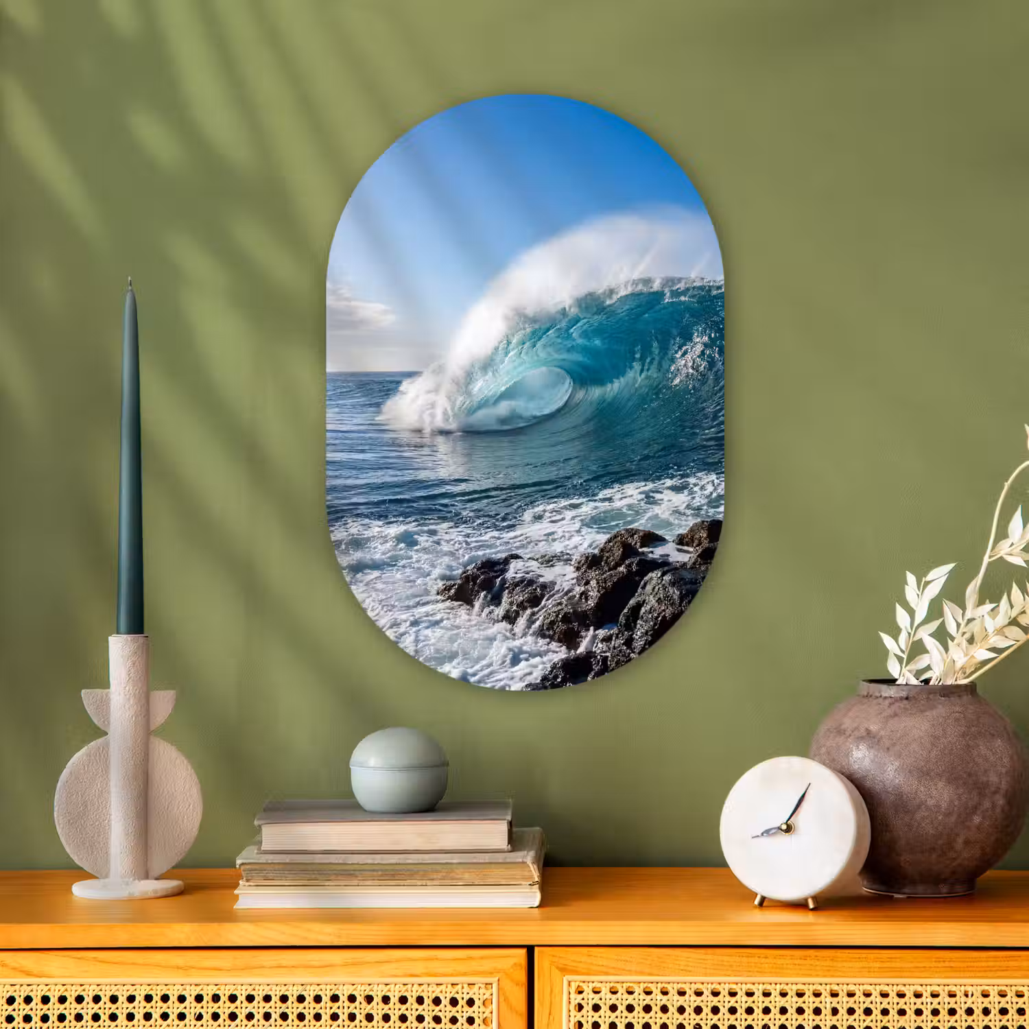 Golf - Oceaan - Brekend - Water - Blauw Wandcirkel Ovaal Forex klein -sfeer2