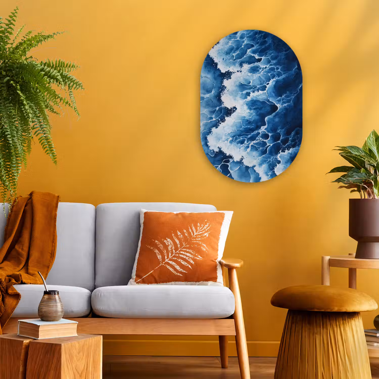 Golven - Blauw - Schuim Wandcirkel Ovaal Forex klein -sfeer4