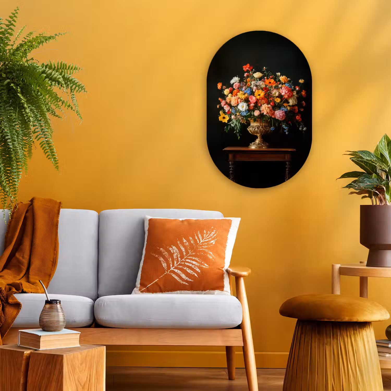 Goud - Bloemen - Kleuren - Vaas Wandcirkel Ovaal Forex klein -sfeer4