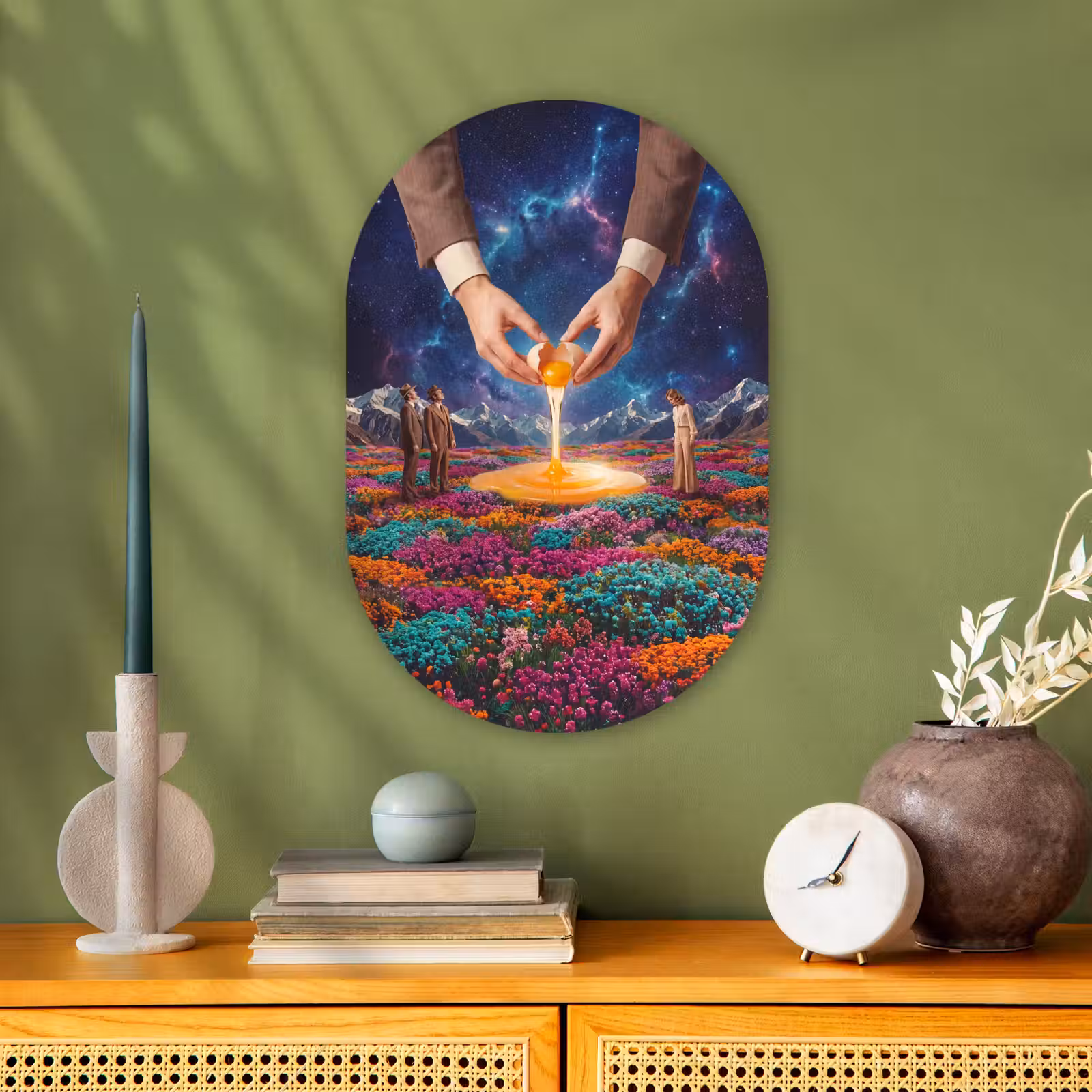 Muurovaal - Handen - Ei - Surrealisme - Handen - Ei - Surrealisme Wandcirkel Ovaal Forex klein